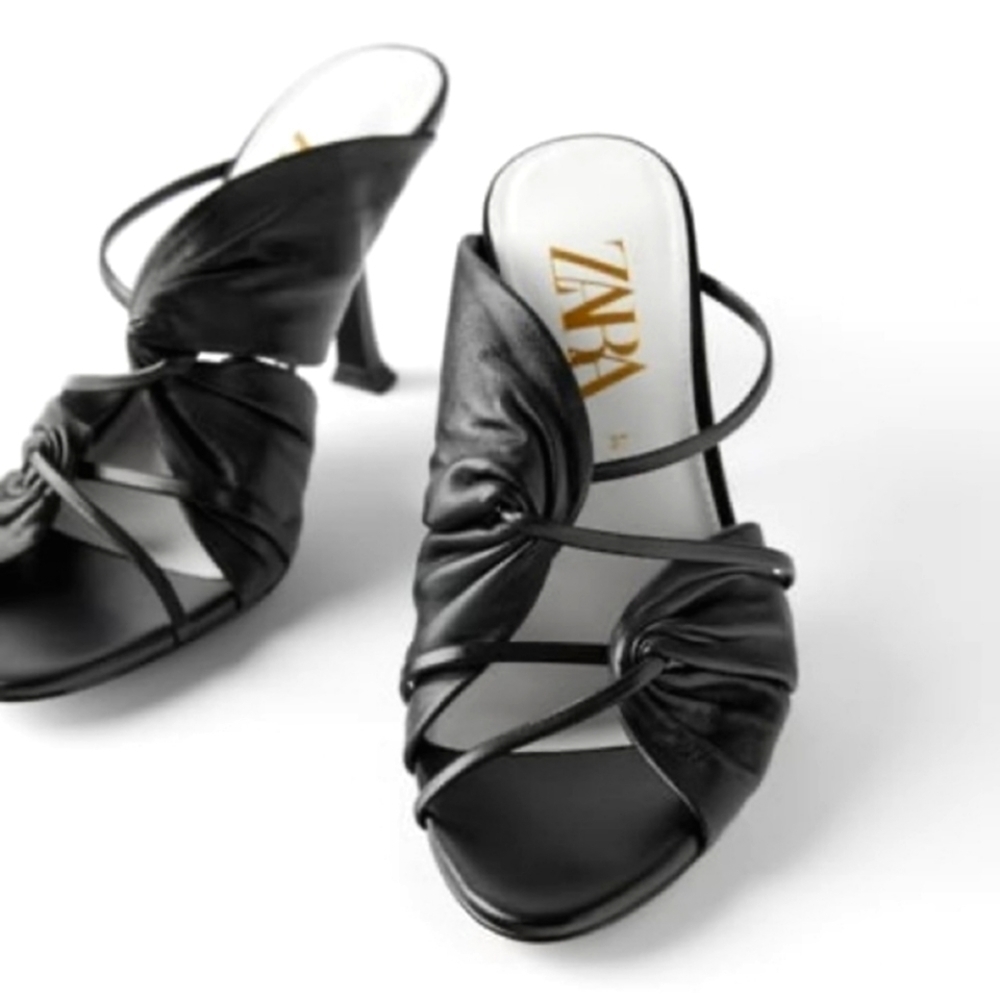 Zara Gathered Leather Heeled Sandals